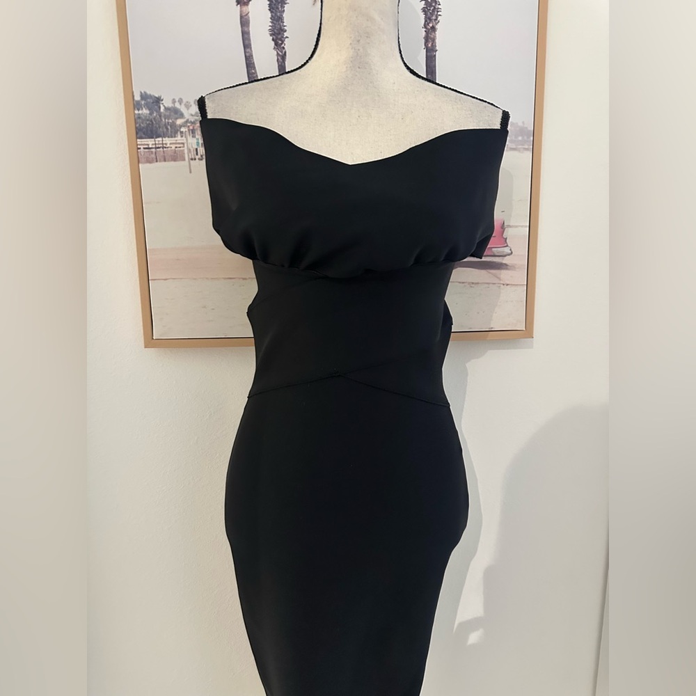 Elegant Off-Shoulder Black Midi Dress
